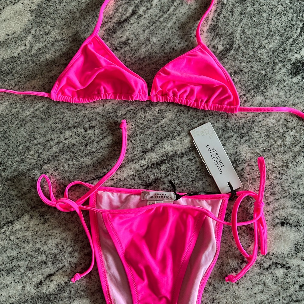 Versace Pink Triangle String Bikini Swimwear